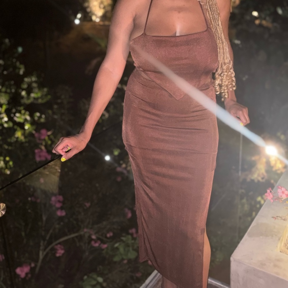 Elegant Brown Halter Dress